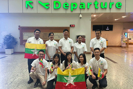 2023 ASEAN+ Youth Summit သို့ တက်ရောက်ရန် မြန်မာလူငယ် ကိုယ်စားလှယ်အဖွဲ့ ရန်ကုန်အပြည်ပြည်ဆိုင်ရာလေဆိပ်မှထွက်ခွာ