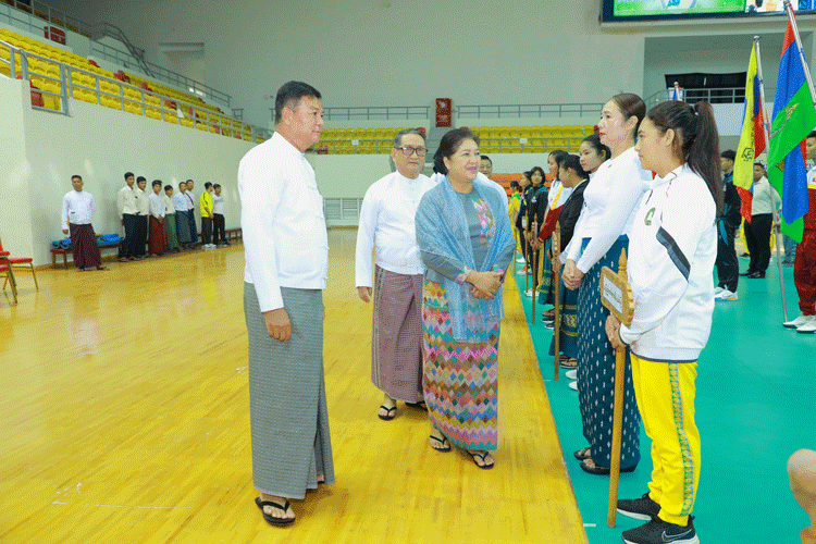 နိုင်ငံတော်စီမံအုပ်ချုပ်ရေးကောင်စီအဖွဲ့ဝင်များ ၂၀၂၃ ခုနှစ် ပြည်နယ်နှင့်တိုင်းဒေသကြီး ဘော်လီဘောပြိုင်ပွဲ ဖွင့်ပွဲအခမ်းအနား တက်ရောက်