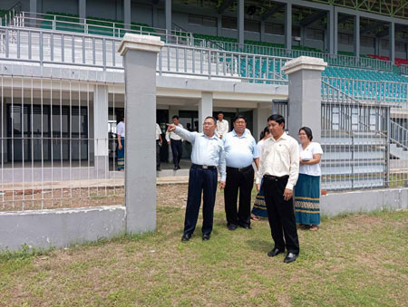 ဒုတိယဝန်ကြီး ဦးထိန်လင်း ပဲခူးတိုင်းဒေသကြီးအတွင်းရှိ အားကစားကွင်း၊ အားကစားရုံများအား ကြည့်ရှုစစ်ဆေး၊ အရာထမ်း၊ အမှုထမ်းများနှင့် တွေ့ဆုံသည့်သတင်း