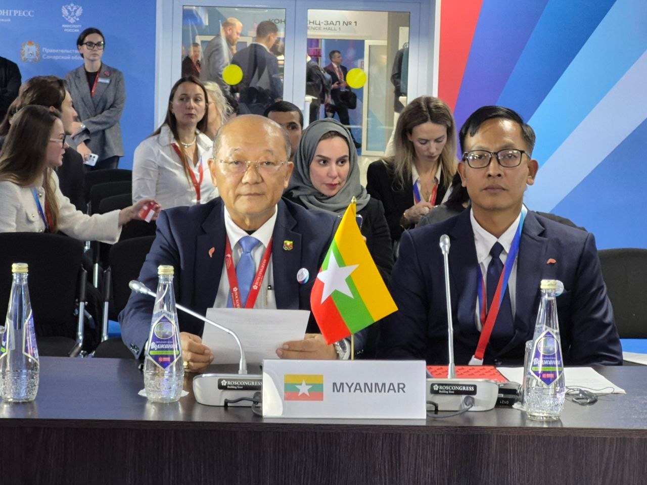 မြန်မာနိုင်ငံအိုလံပစ်ကော်မတီဥက္ကဋ္ဌ၊ အားကစားနှင့်လူငယ်ရေးရာဝန်ကြီးဌာနနှင့် ဟိုတယ်နှင့် ခရီးသွားလာရေးဝန်ကြီးဌာန၊ ပြည်ထောင်စုဝန်ကြီး Jeng Phang နော်တောင် ရုရှားဖက်ဒရေးရှင်းနိုင်ငံ၌ ကျင်းပသည့် (၁၃)ကြိမ်မြောက် အပြည်ပြည်ဆိုင်ရာ အားကစားဖိုရမ်သို့ တက်ရောက်သည့်သတင်း