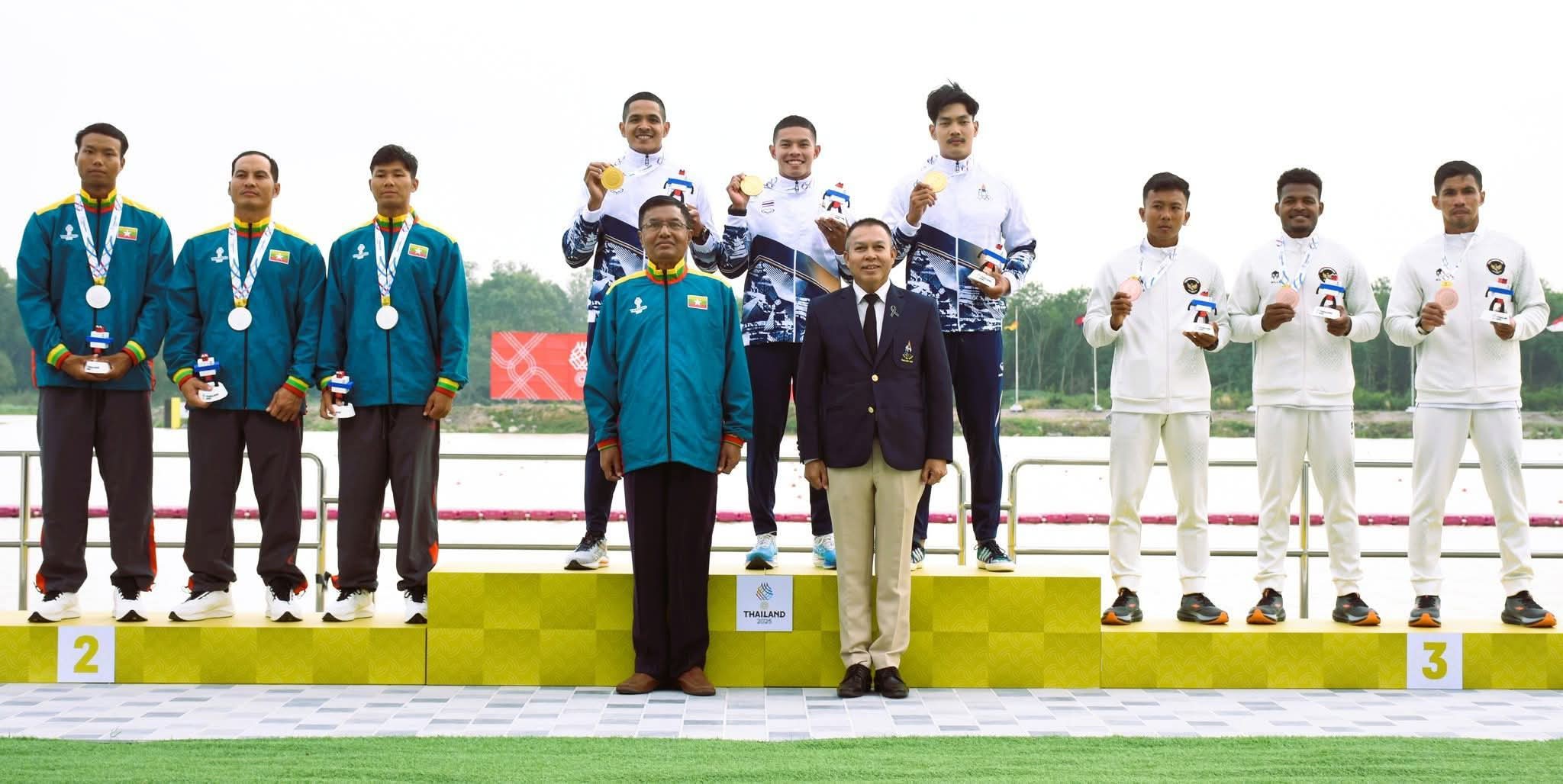 ထိုင်းနိုင်ငံတွင်ကျင်းပလျက်ရှိသည့် (၃၃)ကြိမ်မြောက် အရှေ့တောင်အာရှ အားကစားပြိုင်ပွဲတွင် မြန်မာနိုင်ငံအတွက် တိုက်ကွမ်ဒို အားကစားနည်းနှင့် လှေလှော်အားကစားနည်း မီတာ(၂၀၀)ကနူး အမျိုးသားအသင်းတို့က ဒုတိယငွေတံဆိပ် (၂)ဆု၊ ကယက် Slalom အမျိုးသမီး (၁)ယောက်လှော် နှင့် ဂျူဒို (Nage-no-Kata) နှစ်ယောက်တွဲပြိုင်ပွဲတို့တွင် တတိယကြေးတံဆိပ် (၂)ဆုတို့ ထပ်မံဆွတ်ခူးရရှိ (ယနေ့ ဒီဇင်ဘာ ၁၁ ရက်အထိ ရွှေတံဆိပ် -၂ခု၊ ငွေတံဆိပ်-၆ခု၊ ကြေးတံဆိပ်-၃ခု စုစုပေါင်း ဆုတံဆိပ်(၁၁)ခု ရရှိထားပြီး နိုင်ငံအလိုက် အဆင့်-၇ နေရာတွင် ရပ်တည်)