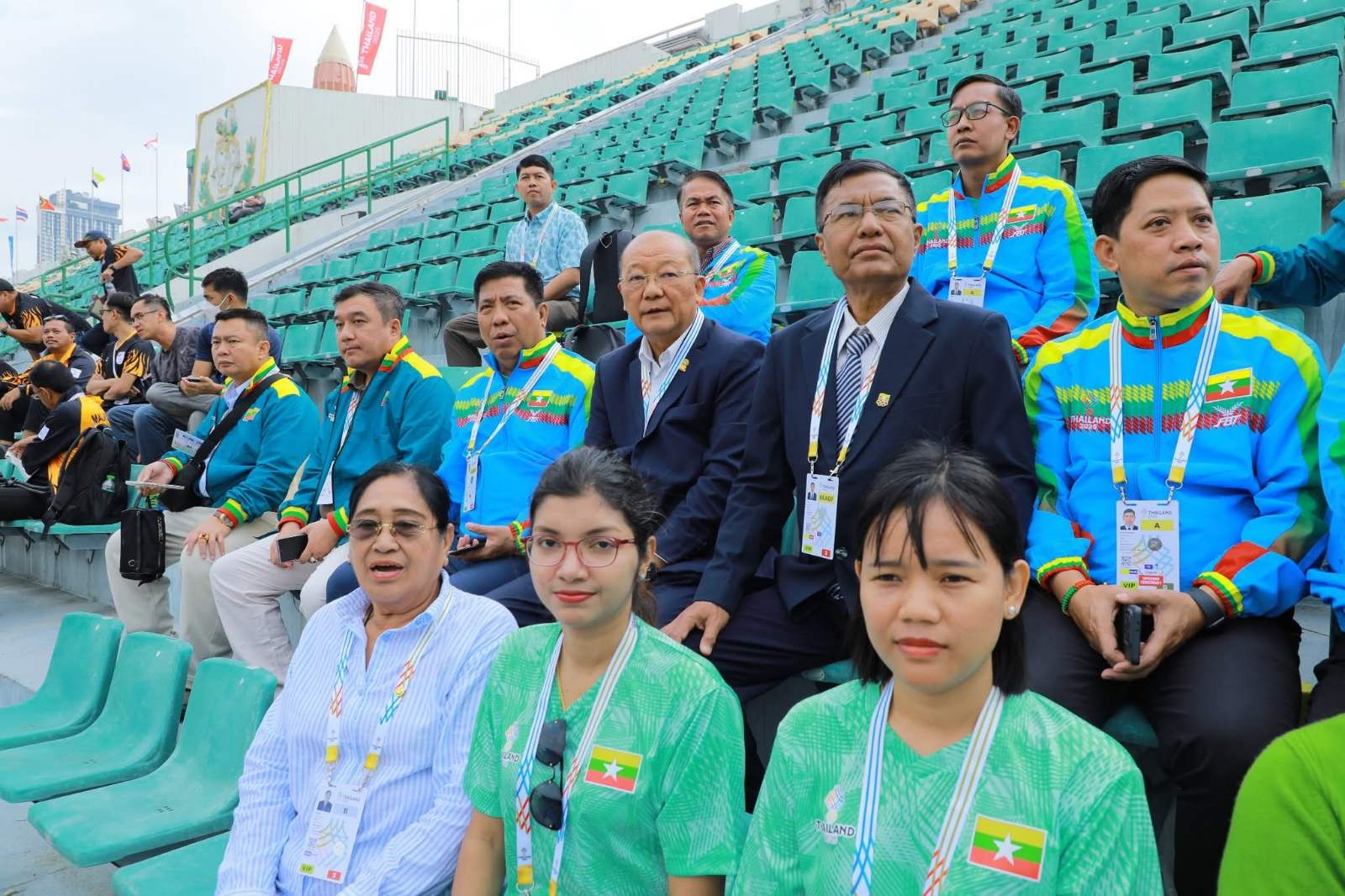 မြန်မာနိုင်ငံအိုလံပစ်ကော်မတီဥက္ကဋ္ဌ၊ အားကစားနှင့်လူငယ်ရေးရာဝန်ကြီးဌာနနှင့် ဟိုတယ်နှင့်ခရီးသွားလာရေးဝန်ကြီးဌာန ပြည်ထောင်စုဝန်ကြီး Jeng Phang နော်တောင် ပြေးခုန်ပစ်၊ ဘော်လီဘော၊ သေနတ်ပစ်၊ ဘိလိယက်နှင့်စနူကာ၊ ဂျူဒို၊ ရေကူး၊ ခရစ်ကတ်၊ ဂျူဂျစ်ဆု၊ ပိုက်ကျော်ခြင်း၊ ကရာတေး၊ ပီတန်း၊ ကြက်တောင်၊ စားပွဲတင်တင်းနစ်၊ တိုက်ကွမ်ဒို၊ ကျွမ်းဘား၊ ကဘာဒီ၊ စကိတ်၊ ဂေါက်သီးရိုက်၊ ကနူးကယက်၊ ရွက်လှေ၊ တက်ဂ်ဘော၊ ဟော်ကီပြိုင်ပွဲများသို့ ကြည့်ရှုအားပေး